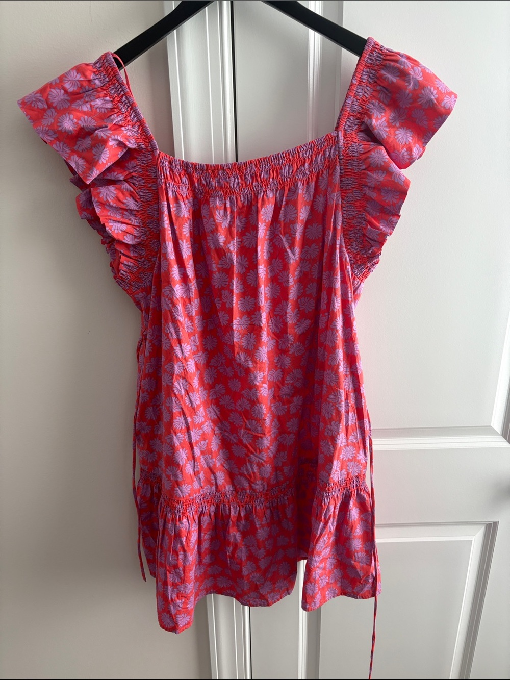 GAP Red & Lavender Floral Smocked Waist Blouse